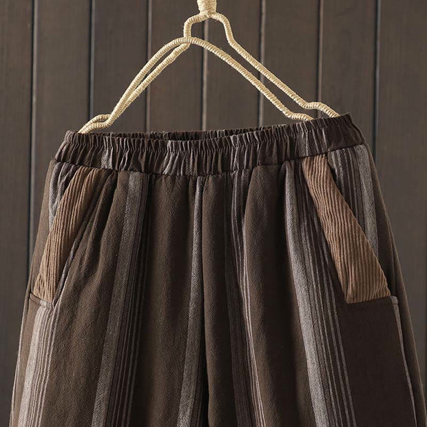 Buddha Stones Commute Striped Cotton Corduroy Men's Harem Pants With Pockets - image 2