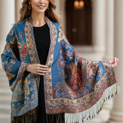 Buddha Stones Spring Cashew Floral Geometry Pattern Tassel Cozy Scarf Shawl - CornflowerBlue - 176*70cm - image 4