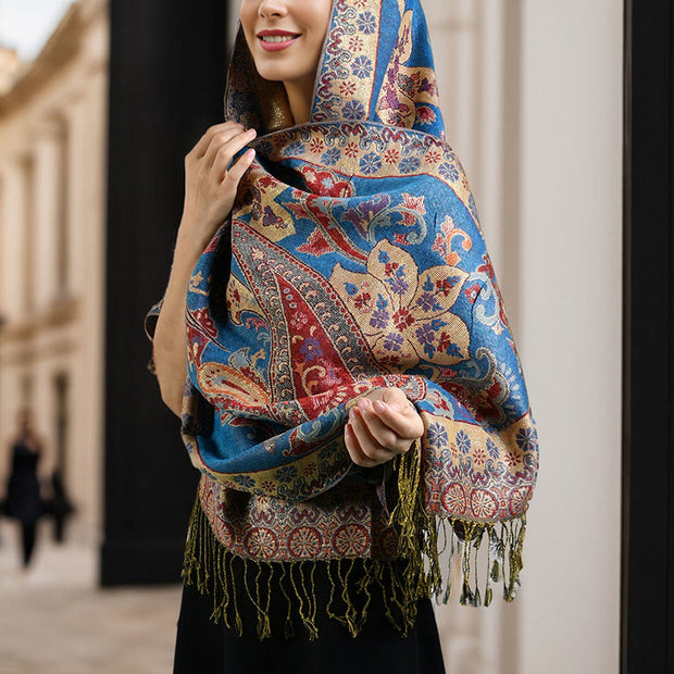 Buddha Stones Spring Cashew Floral Geometry Pattern Tassel Cozy Scarf Shawl - image 5