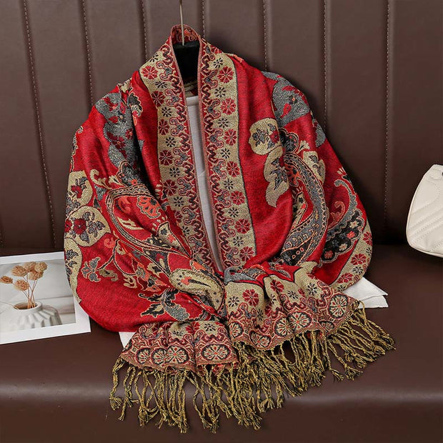 Buddha Stones Spring Cashew Floral Geometry Pattern Tassel Cozy Scarf Shawl - image 3