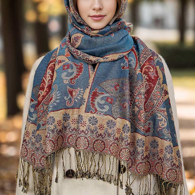 Buddha Stones Spring Cashew Floral Geometry Pattern Tassel Cozy Scarf Shawl - image 6