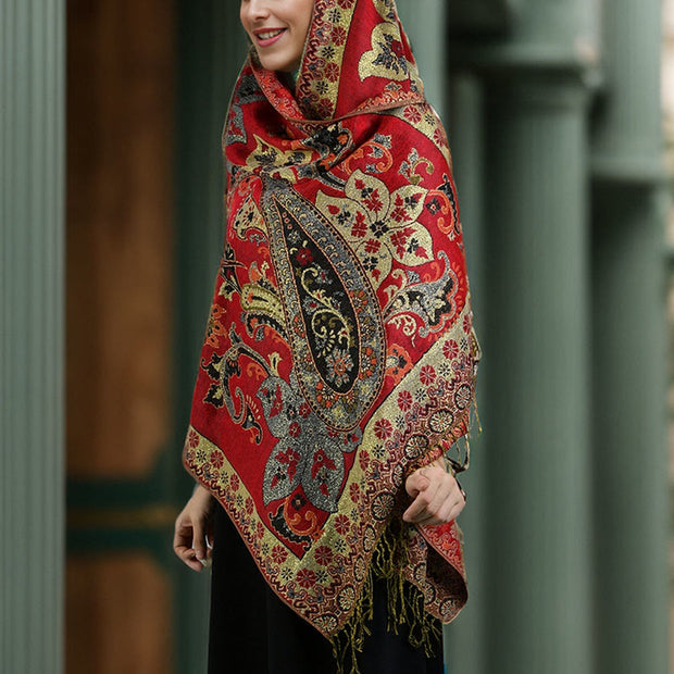 Buddha Stones Spring Cashew Floral Geometry Pattern Tassel Cozy Scarf Shawl - image 1