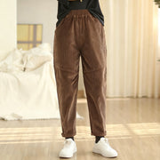 Buddha Stones Plain Tapered Cotton Corduroy Women's Harem Thermal Fleece-Lined Pants With Pockets - image 12