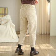 Buddha Stones Plain Tapered Cotton Corduroy Women's Harem Thermal Fleece-Lined Pants With Pockets - image 2
