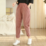 Buddha Stones Plain Tapered Cotton Corduroy Women's Harem Thermal Fleece-Lined Pants With Pockets - image 5