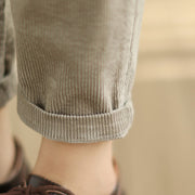 Buddha Stones Plain Tapered Cotton Corduroy Women's Harem Thermal Fleece-Lined Pants With Pockets - image 25