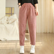Buddha Stones Plain Tapered Cotton Corduroy Women's Harem Thermal Fleece-Lined Pants With Pockets - DarkSalmon - US12，UK/AU16，EU44 (3XL) - image 4