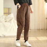 Buddha Stones Plain Tapered Cotton Corduroy Women's Harem Thermal Fleece-Lined Pants With Pockets - image 11