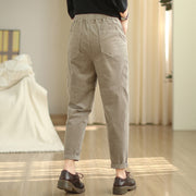 Buddha Stones Plain Tapered Cotton Corduroy Women's Harem Thermal Fleece-Lined Pants With Pockets - image 20