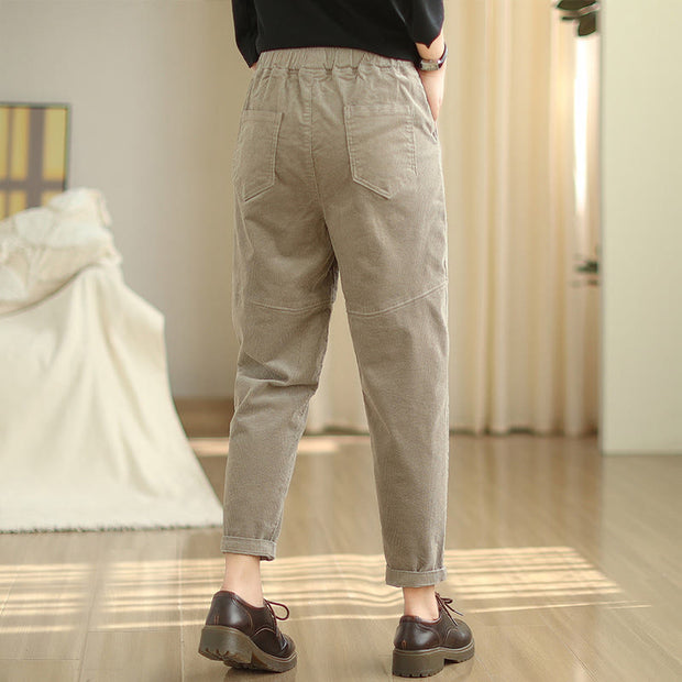 Buddha Stones Plain Tapered Cotton Corduroy Women's Harem Thermal Fleece-Lined Pants With Pockets - image 20
