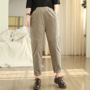 Buddha Stones Plain Tapered Cotton Corduroy Women's Harem Thermal Fleece-Lined Pants With Pockets - image 22