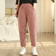 Buddha Stones Plain Tapered Cotton Corduroy Women's Harem Thermal Fleece-Lined Pants With Pockets - image 7