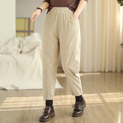 Buddha Stones Plain Tapered Cotton Corduroy Women's Harem Thermal Fleece-Lined Pants With Pockets - image 3