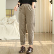 Buddha Stones Plain Tapered Cotton Corduroy Women's Harem Thermal Fleece-Lined Pants With Pockets - image 21