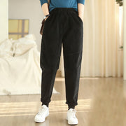 Buddha Stones Plain Tapered Cotton Corduroy Women's Harem Thermal Fleece-Lined Pants With Pockets - Black - US12，UK/AU16，EU44 (3XL) - image 13