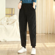 Buddha Stones Plain Tapered Cotton Corduroy Women's Harem Thermal Fleece-Lined Pants With Pockets - image 16