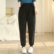 Buddha Stones Plain Tapered Cotton Corduroy Women's Harem Thermal Fleece-Lined Pants With Pockets - image 15