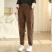 Buddha Stones Plain Tapered Cotton Corduroy Women's Harem Thermal Fleece-Lined Pants With Pockets - image 10