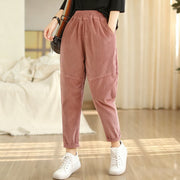 Buddha Stones Plain Tapered Cotton Corduroy Women's Harem Thermal Fleece-Lined Pants With Pockets - image 8