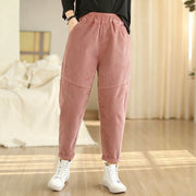 Buddha Stones Plain Tapered Cotton Corduroy Women's Harem Thermal Fleece-Lined Pants With Pockets - image 6