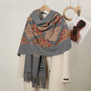 Buddha Stones Winter Colorful Vines Flowers Pattern Tassel Cozy Scarf Shawl - Gray - 185*70cm - image 1