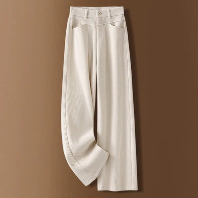 Buddha Stones Winter Straight Leg Design Cotton Corduroy Women's Wide Leg Pants With Pockets - FloralWhite - US16，UK/AU20，EU48 (4XL) - image 0