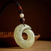 Buddha Stones Peace Buckle Jade Small Leaf Red Sandalwood Cinnabar Agate Luck Necklace Pendant