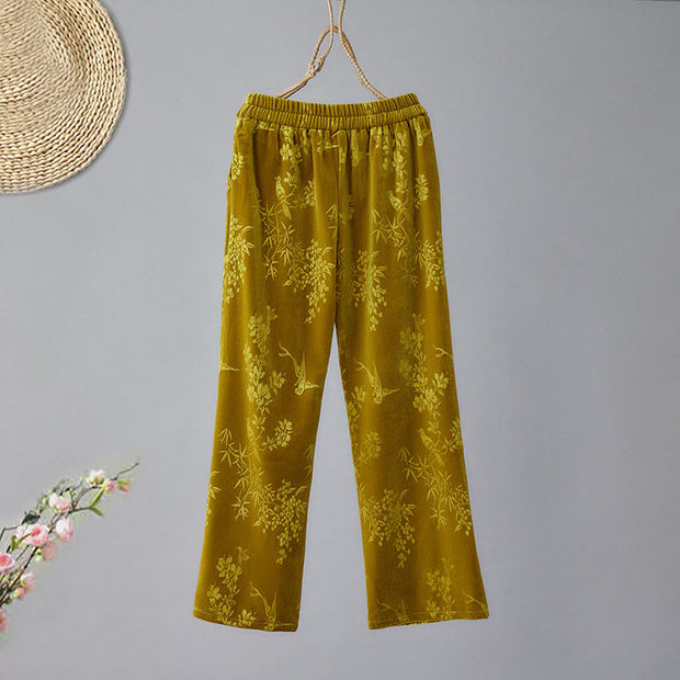 Buddha Stones Women's Jacquard High Waist Design Wide Leg Cotton Fleece-Lined Pants With Pockets - image 2