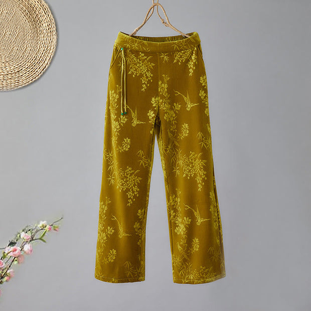 Buddha Stones Women's Jacquard High Waist Design Wide Leg Cotton Fleece-Lined Pants With Pockets - Goldenrod - US8-10，UK/AU12-14，EU40-42 (2XL) - image 1