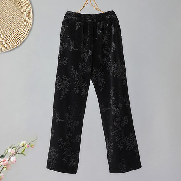 Buddha Stones Women's Jacquard High Waist Design Wide Leg Cotton Fleece-Lined Pants With Pockets - image 9