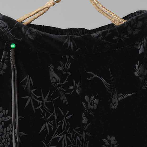 Buddha Stones Women's Jacquard High Waist Design Wide Leg Cotton Fleece-Lined Pants With Pockets - image 10