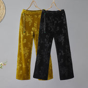 Buddha Stones Women's Jacquard High Waist Design Wide Leg Cotton Fleece-Lined Pants With Pockets - image 0