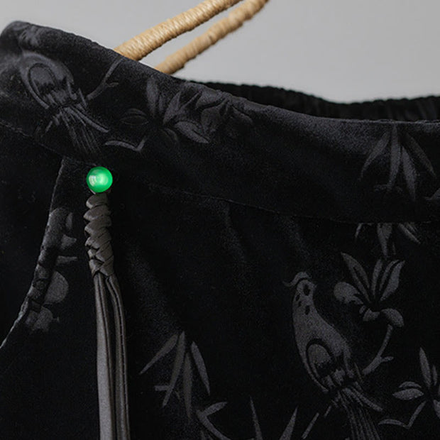 Buddha Stones Women's Jacquard High Waist Design Wide Leg Cotton Fleece-Lined Pants With Pockets - image 11
