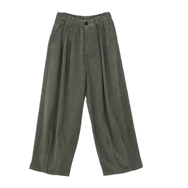 Buddha Stones Women's High Waist Zipper Design Wide Leg Cotton Corduroy Pants With Pockets - image 1