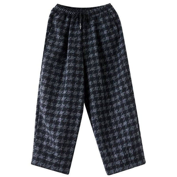 Buddha Stones Women's Winter Black Gray Plaid Pattern Cotton Fleece-Lined Pants With Pockets - image 11