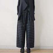 Buddha Stones Women's Winter Black Gray Plaid Pattern Cotton Fleece-Lined Pants With Pockets - image 2