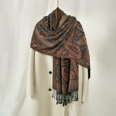 Buddha Stones Spring Brown Cashew Flower Leaves Pattern Tassel Soft Scarf Shawl - Sienna 170*70cm - image 0