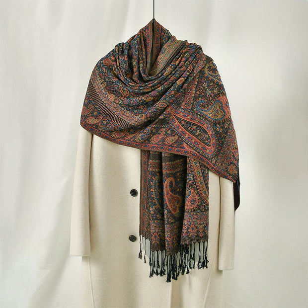 Buddha Stones Spring Brown Cashew Flower Leaves Pattern Tassel Soft Scarf Shawl - Sienna 170*70cm - image 0