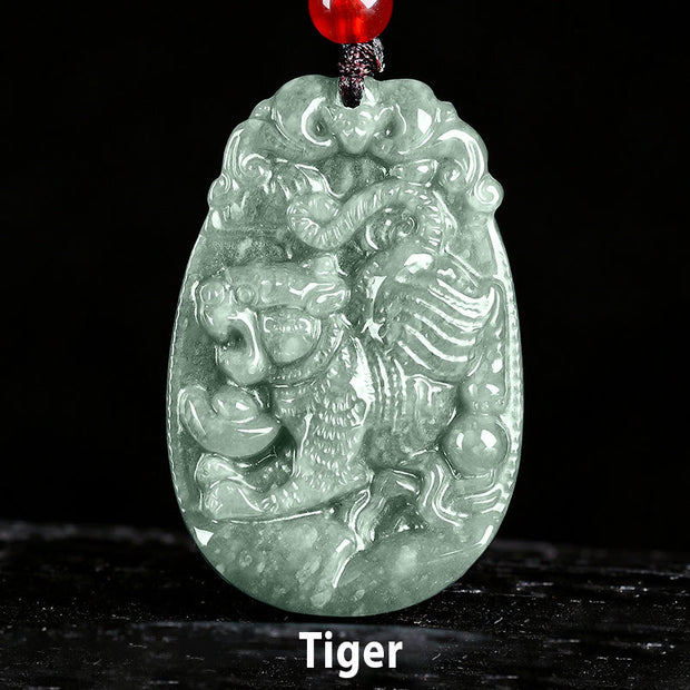 Buddha Stones Chinese Zodiac Jade Year of the Horse Luck Rope Necklace Pendant - Tiger - image 13