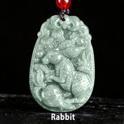Buddha Stones Chinese Zodiac Jade Year of the Horse Luck Rope Necklace Pendant - Rabbit - image 14