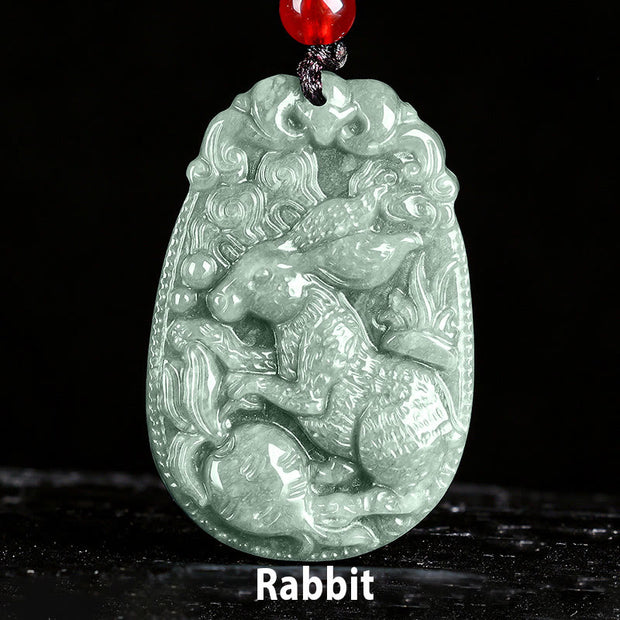 Buddha Stones Chinese Zodiac Jade Year of the Horse Luck Rope Necklace Pendant - Rabbit - image 14