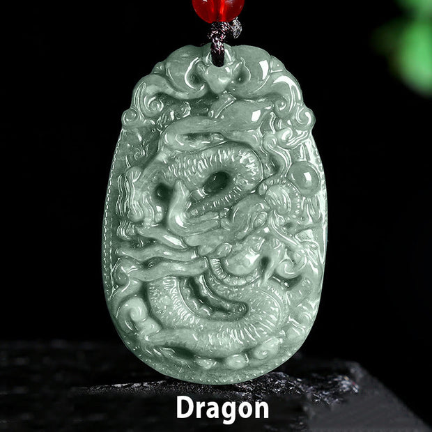Buddha Stones Chinese Zodiac Jade Year of the Horse Luck Rope Necklace Pendant - Dragon - image 15