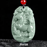 Buddha Stones Chinese Zodiac Jade Year of the Horse Luck Rope Necklace Pendant - image 1