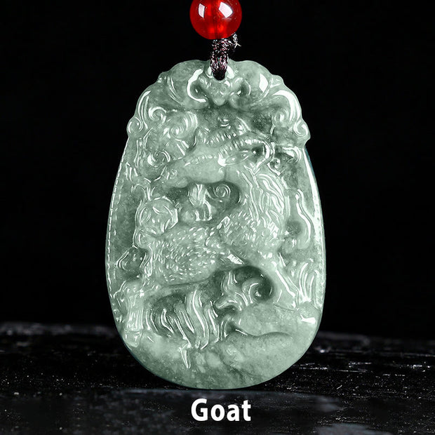 Buddha Stones Chinese Zodiac Jade Year of the Horse Luck Rope Necklace Pendant - Goat - image 17