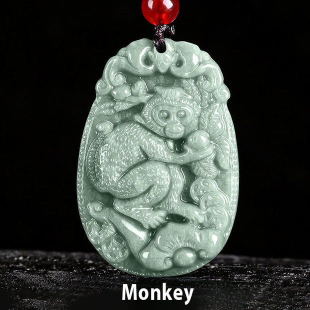 Buddha Stones Chinese Zodiac Jade Year of the Horse Luck Rope Necklace Pendant - Monkey - image 19
