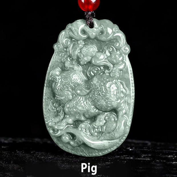Buddha Stones Chinese Zodiac Jade Year of the Horse Luck Rope Necklace Pendant - Pig - image 22