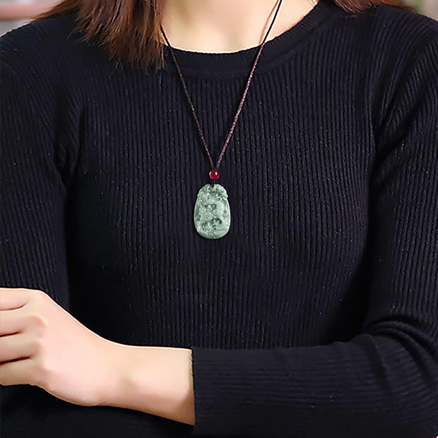 Buddha Stones Chinese Zodiac Jade Year of the Horse Luck Rope Necklace Pendant - image 11