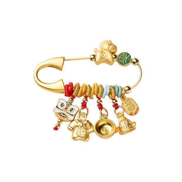 Buddha Stones Horse Fu Character Attract Fortune Ruyi Handle Brass Prosperity Brooch - Horse Fortune - image 8