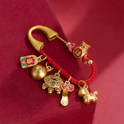 Buddha Stones Horse Fu Character Attract Fortune Ruyi Handle Brass Prosperity Brooch - image 1