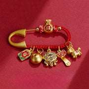 FREE Today: Luck Year Of The Horse Charm Fu Character Attract Fortune Ruyi Handle Brass Brooch - Horse Peace Fu Character - image 0